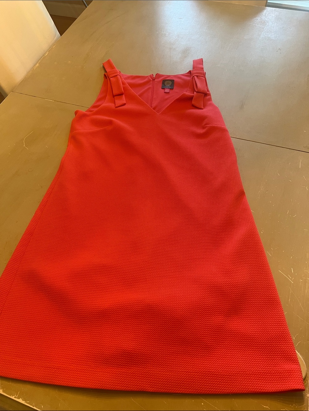 CoralTextured V-Neck Shift Dress with Strap Details